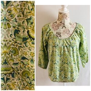 J. Crew Liberty Art Fabrics Peasant Top in Loden Paisley Size XS Cotton Green